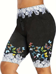Butterfly Print Short Length Leggings High Waist Slim Summer Leggings