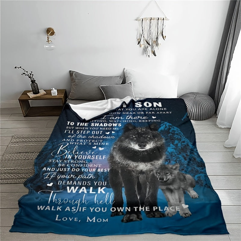 Wolf Pattern Blanket Soft Flannel Home Outdoor Camping Gift Mom Son