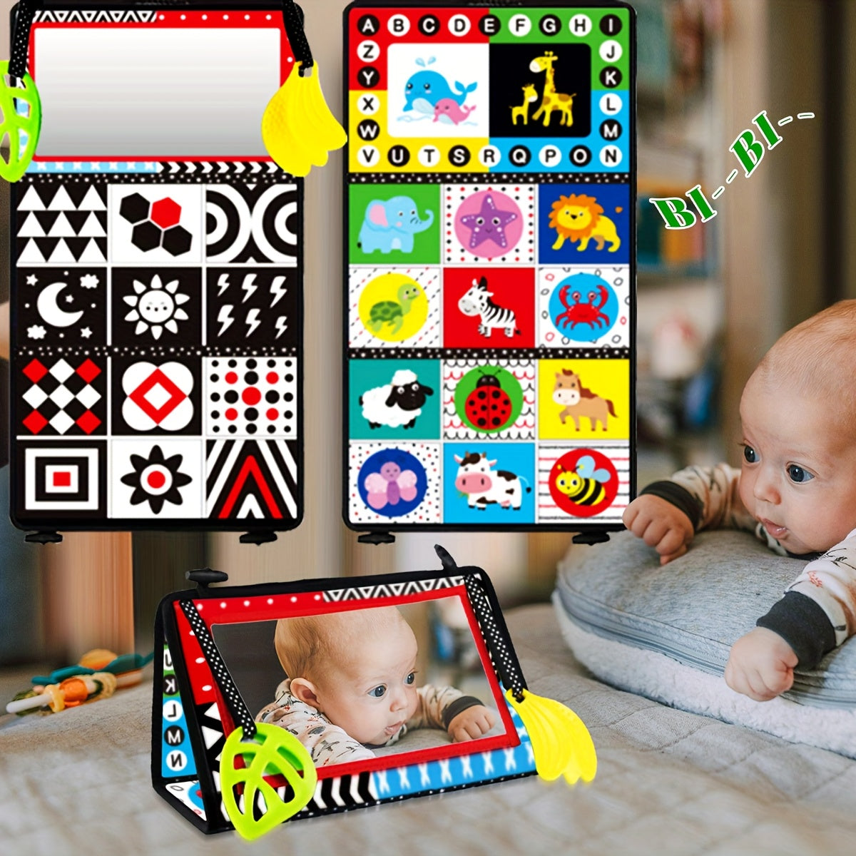 Kids' Recognition Mirror Cloth Book - High Contrast Patterns