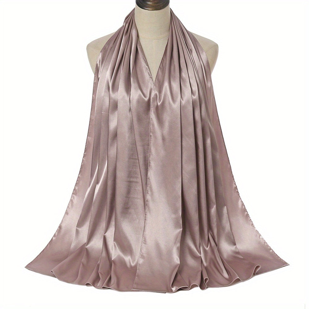Satin Scarf Hijab Solid Shawl Head Wrap Sunscreen Turban Beach Towel