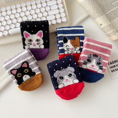 5 Pairs Cartoon Cat Print Socks Women's Stockings