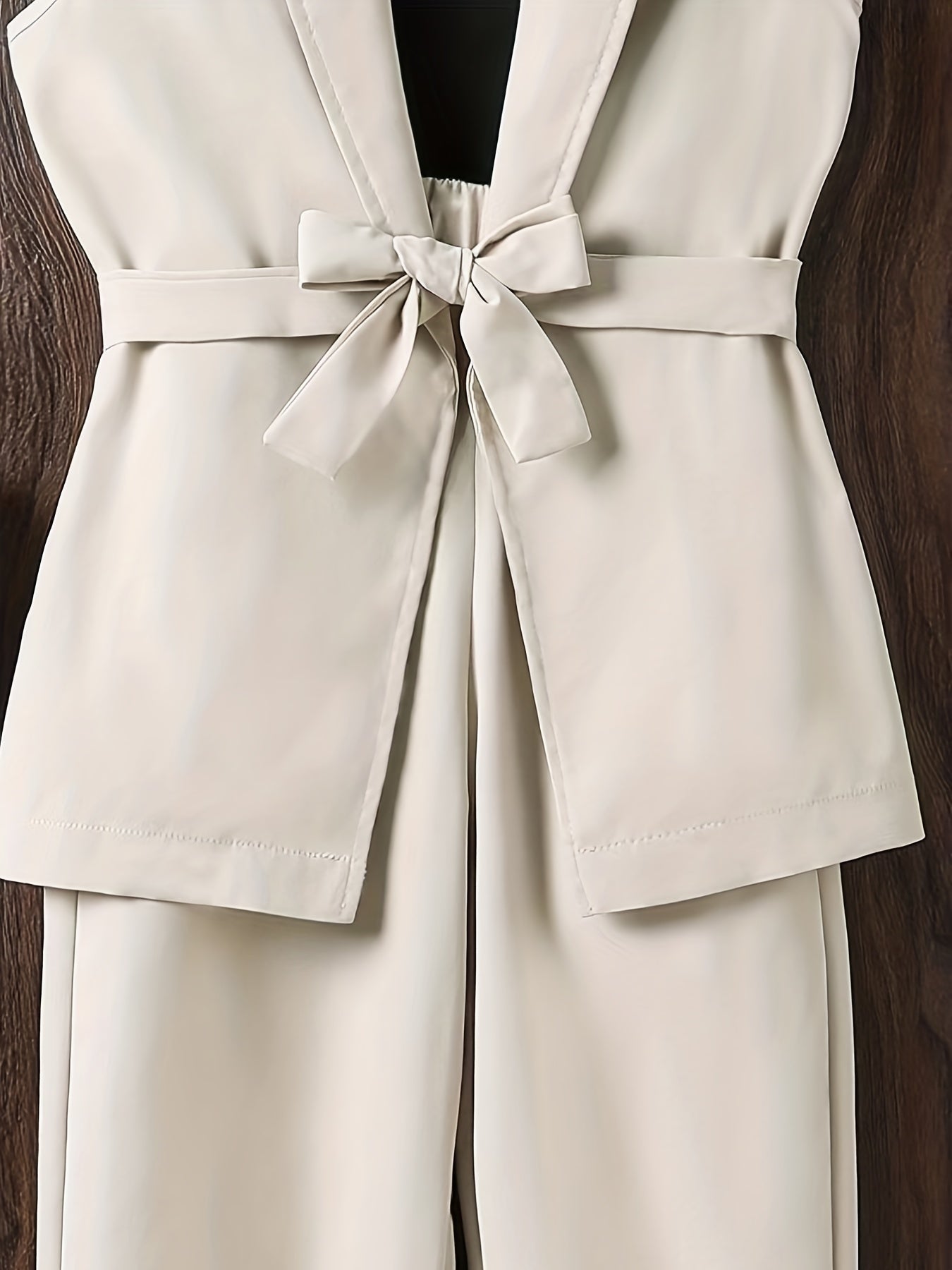 Girls 2pcs Vest With Belt & Elastic Waist Pants Set Solid Sleeveless Blazer