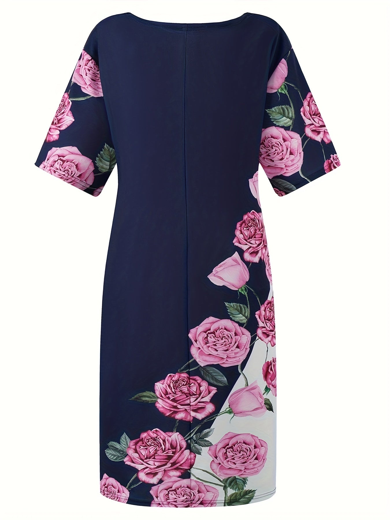 Women's Plus Colorblock Floral Print Short Sleeve Knee Length Dress