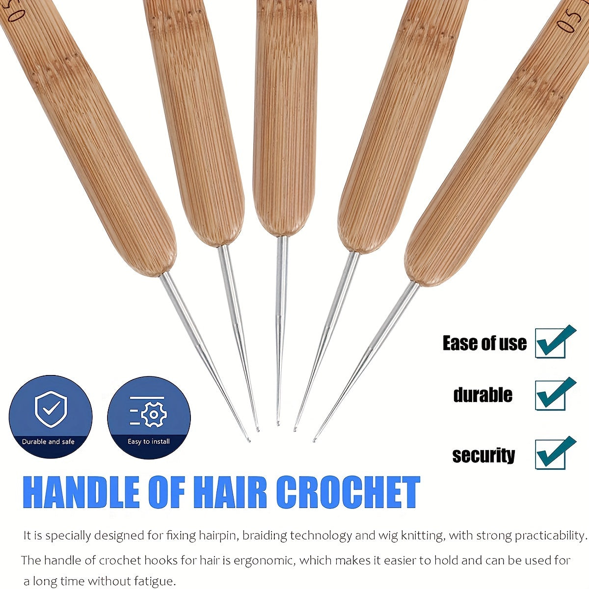 11pcs Ergonomic Crochet Hooks Bamboo Wooden Handle Small Size 0.5-3.0mm