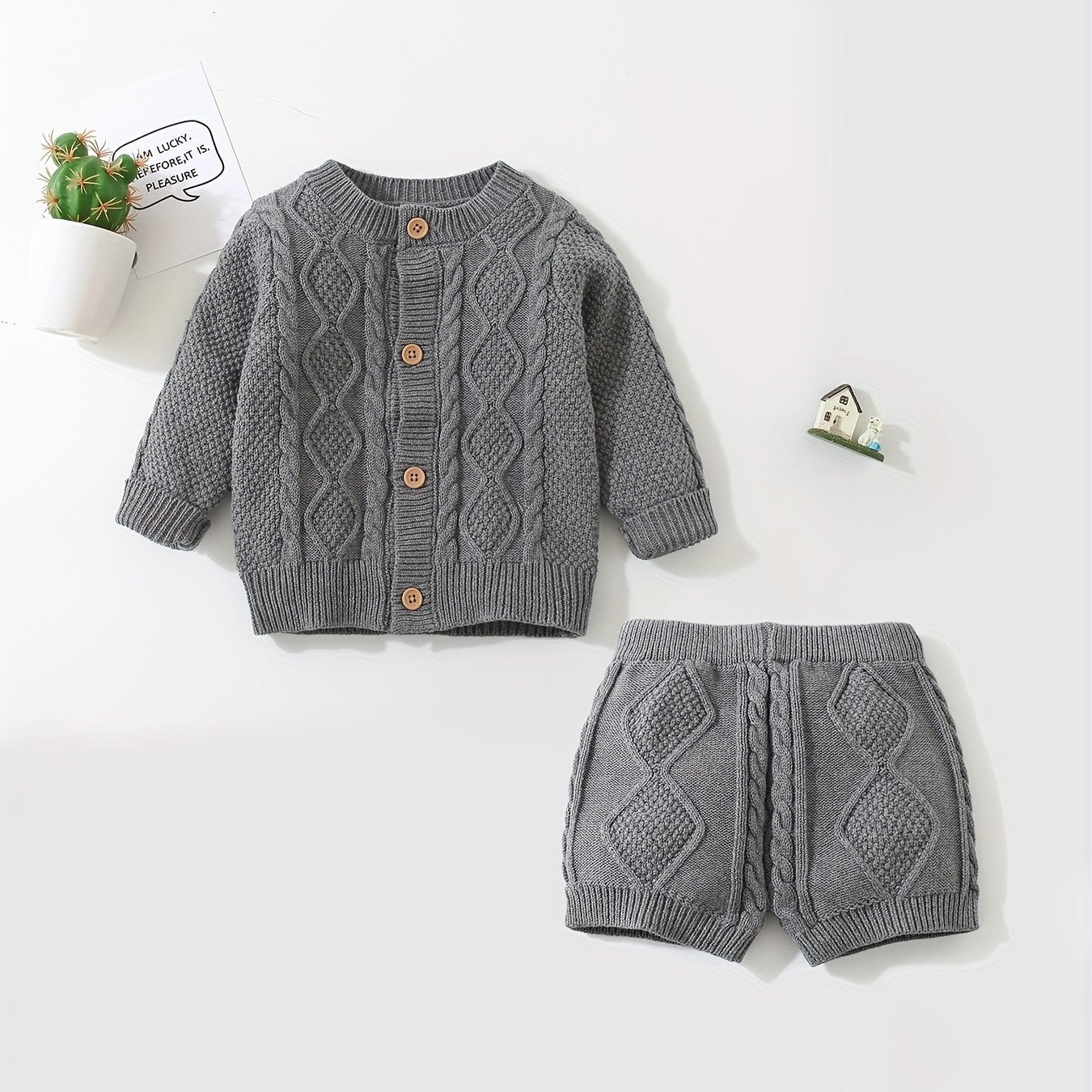 Baby Twisted Knit Sweater Set Long Sleeve Top Shorts 2pcs Set
