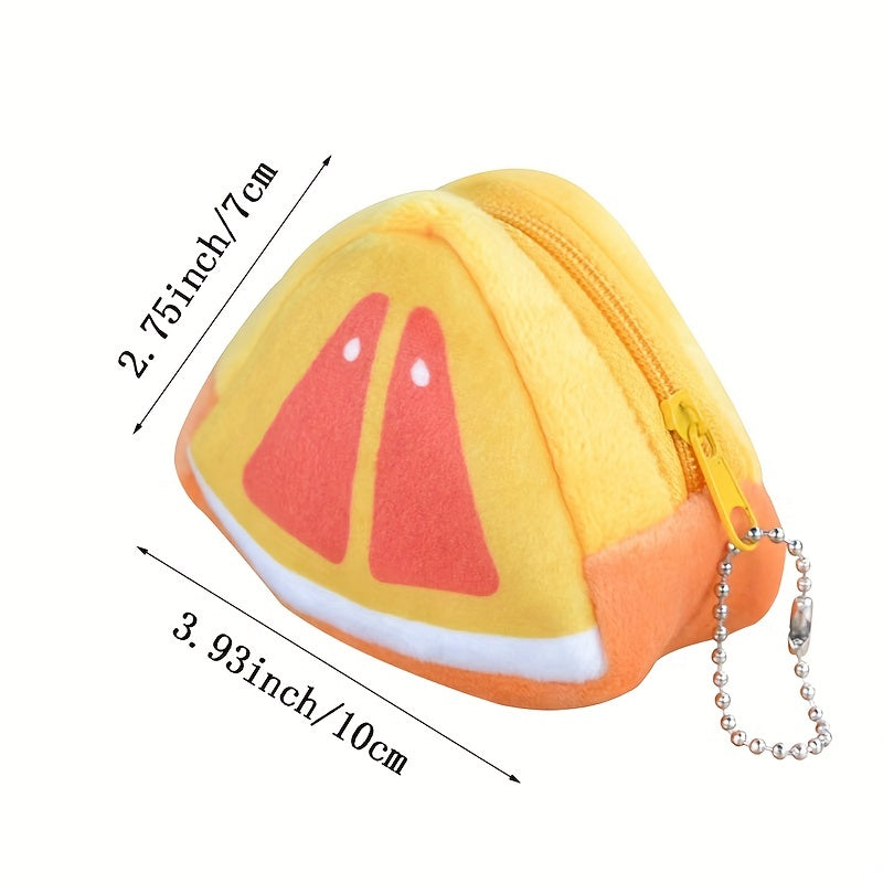 Plush Lipstick Storage Bag Zipper Triangle Fruit Coin Purse Keychain