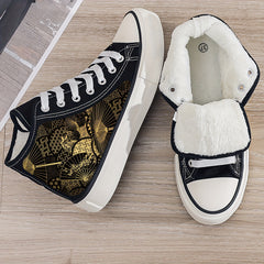 Girl's High Top Golden Pattern Skate Shoes with Plush Lining