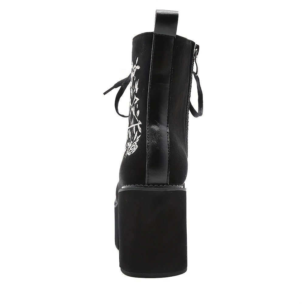 Women's Side Zipper Boots with Flower Embroidery Details