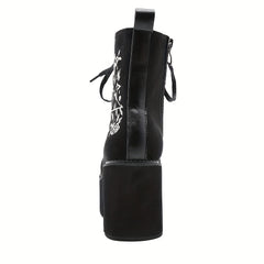 Women's Side Zipper Boots with Flower Embroidery Details