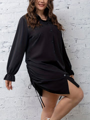 Casual Flounce Sleeve Lace Up Shirt Dress