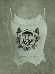 Mushroom Lace Trim Cami Top Sleeveless Summer Top