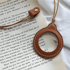Vintage Leather Strap Necklace Magnifying Glass Pendant Locket