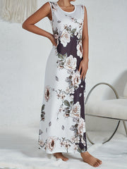 Floral Print Lounge Dress Sleeveless Crew Neck Comfy Home Dress
