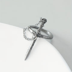 Gothic Style Cross Sword Ring Silver Plated Zinc Alloy