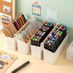 Wooden Handle Storage Box Pen Boxes Portable Grid Tools Plastic Boxes