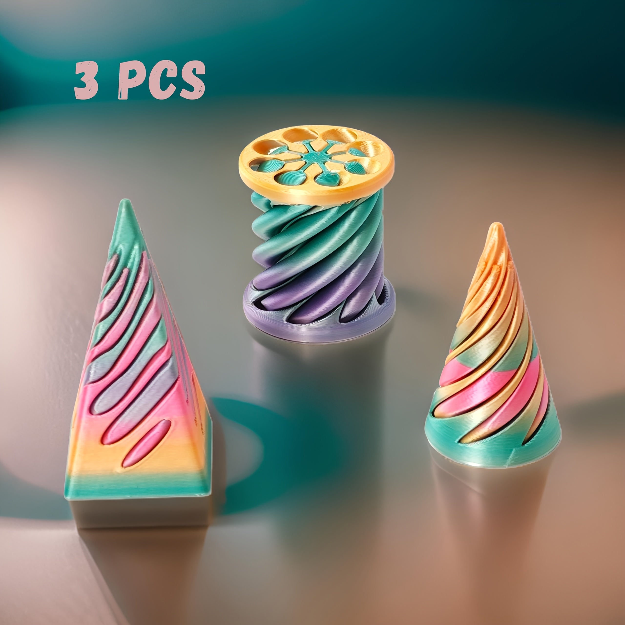 3pcs 3D Printed Candy Gradient Penetration Set Desk Decor