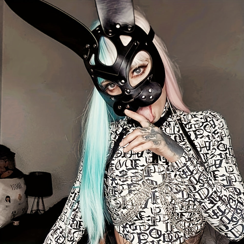 Punk Rabbit Ears Masks Cosplay Party Halloween Half Face Mask