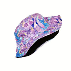 Purple Mushroom Print Bucket Hat Sunscreen Vacation Fisherman Cap