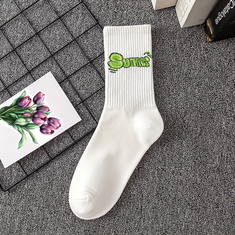 Cartoon Letter Socks - Comfy & Breathable Women's Mid Tube Socks