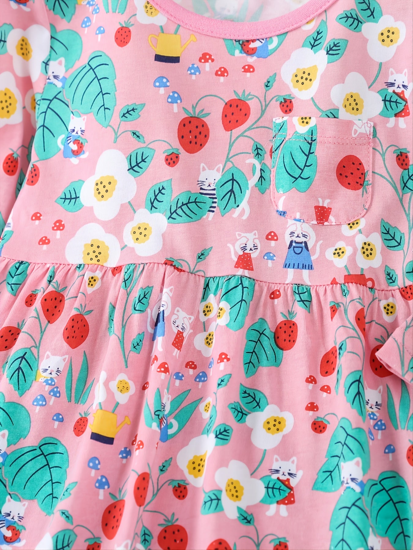 Girls Casual Cartoon Print Cotton Long Sleeve Dress