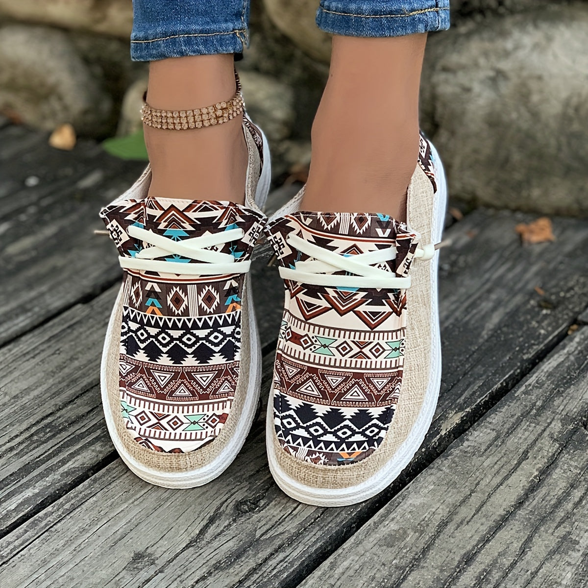 Women's Square Pattern Skateboard Shoes Lace-up Canvas