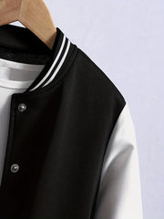 Youth Varsity Jacket Letter Snap Button Casual Baseball School Coat