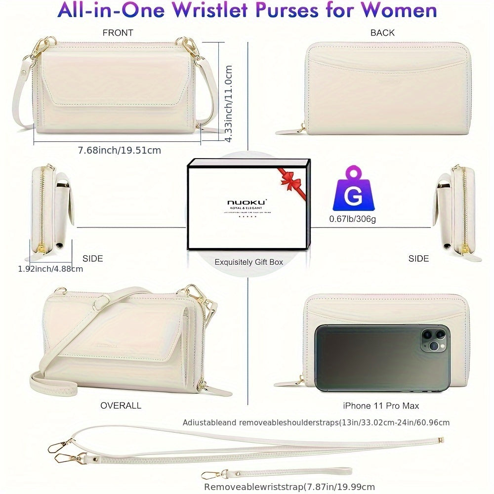 Womens RFID Wallet Purse Urban Style Zip Closure 2 Strap Lining Solid Pattern