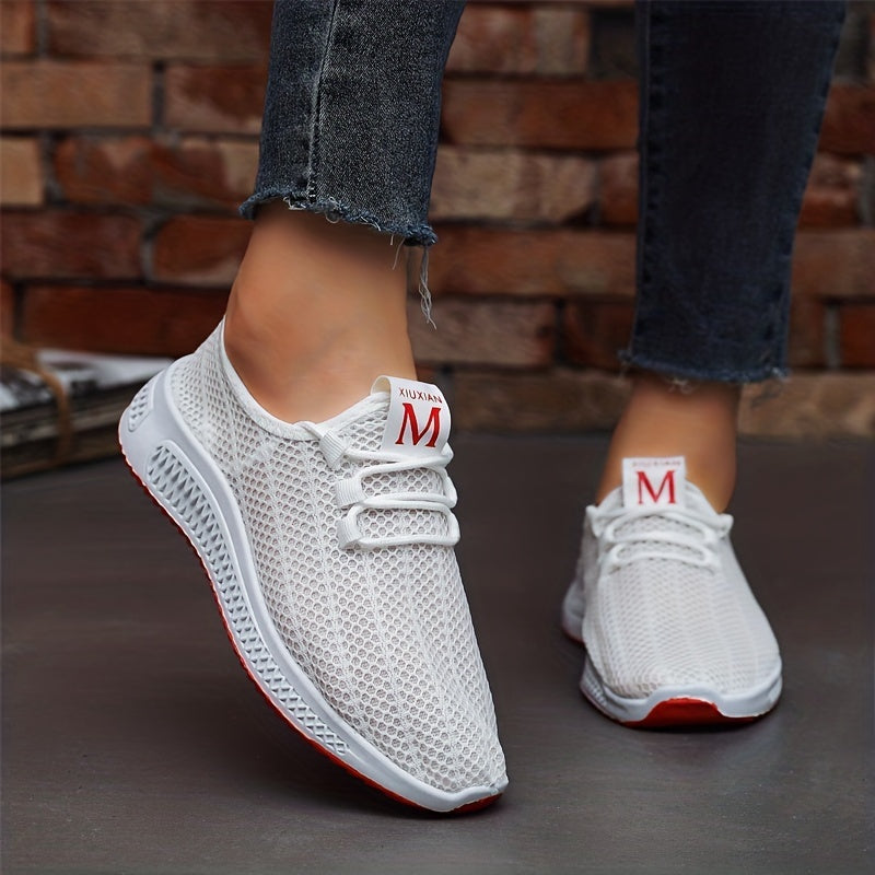 Women's Breathable Knit Sneakers Lightweight Low Top Lace Up Shoes