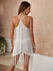 Tassel Cover Up Shirt V Neck Spaghetti Straps Beach Dress Women's Swimwear