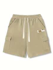 Men's Comfy Cargo Shorts Solid Stretch Elastic Waist Drawstring Shorts
