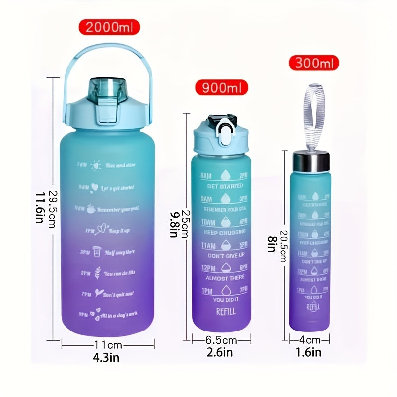 3pcs Gradient Water Cups with Handle & Time Marker