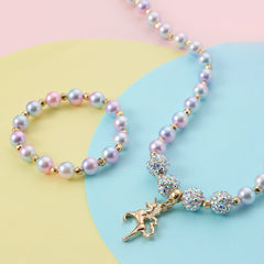 Kids Unicorn Bracelet & Necklace Set, Gradient Bead Jewelry