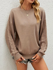 Casual Sweater Women's Solid Cable Long Sleeve Round Neck Jumper