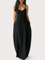 Basic Dress Women's Plain V Neck Stretch Cami Maxi Dress