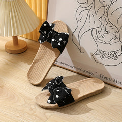 Polka Dot Bow Flat Slides Open Toe Shoes