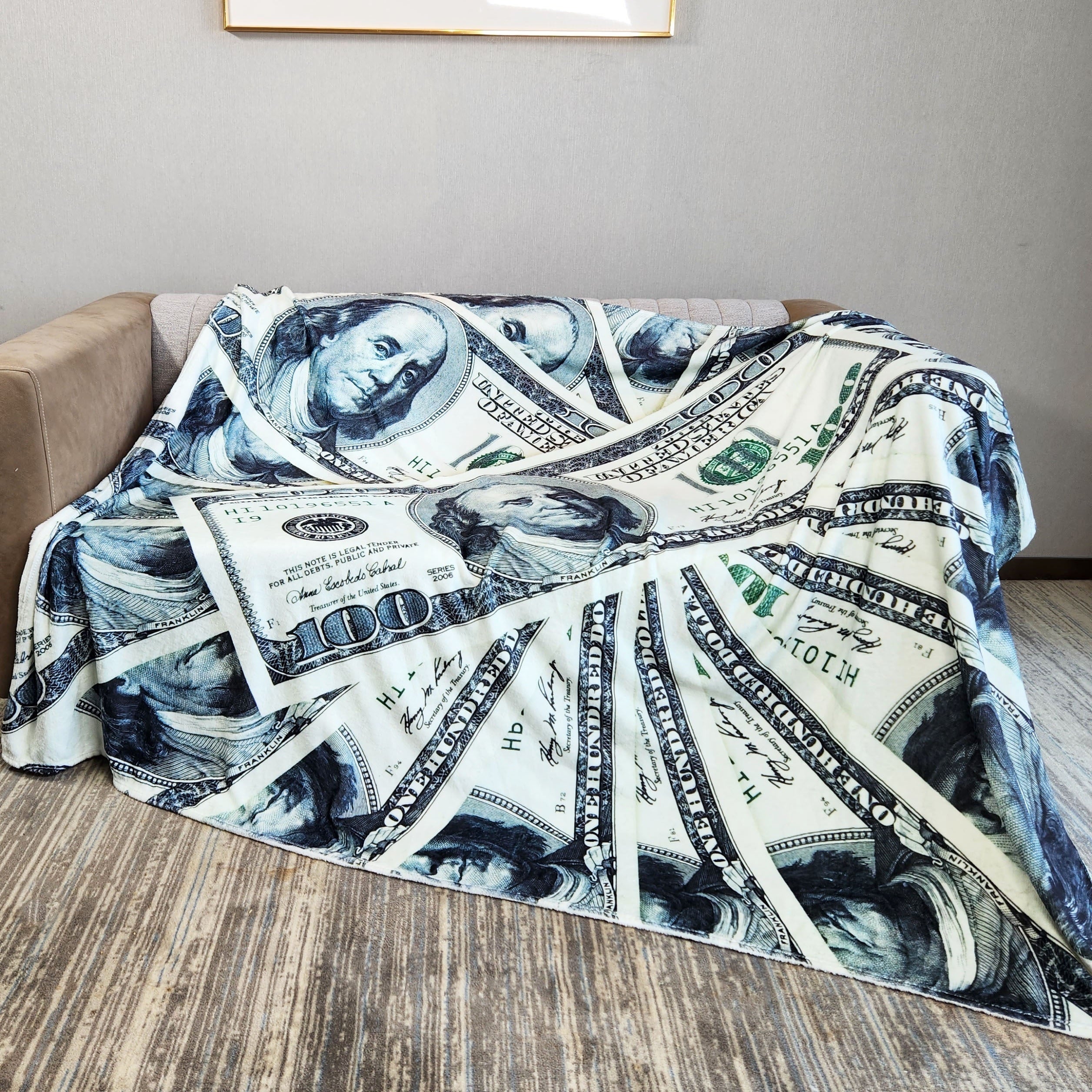 Warm Flannel Blanket with 3D Dollar Pattern Printing