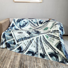 Warm Flannel Blanket with 3D Dollar Pattern Printing