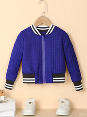 Kid Girls' Striped Baseball Jacket Zip Up Varsity Style