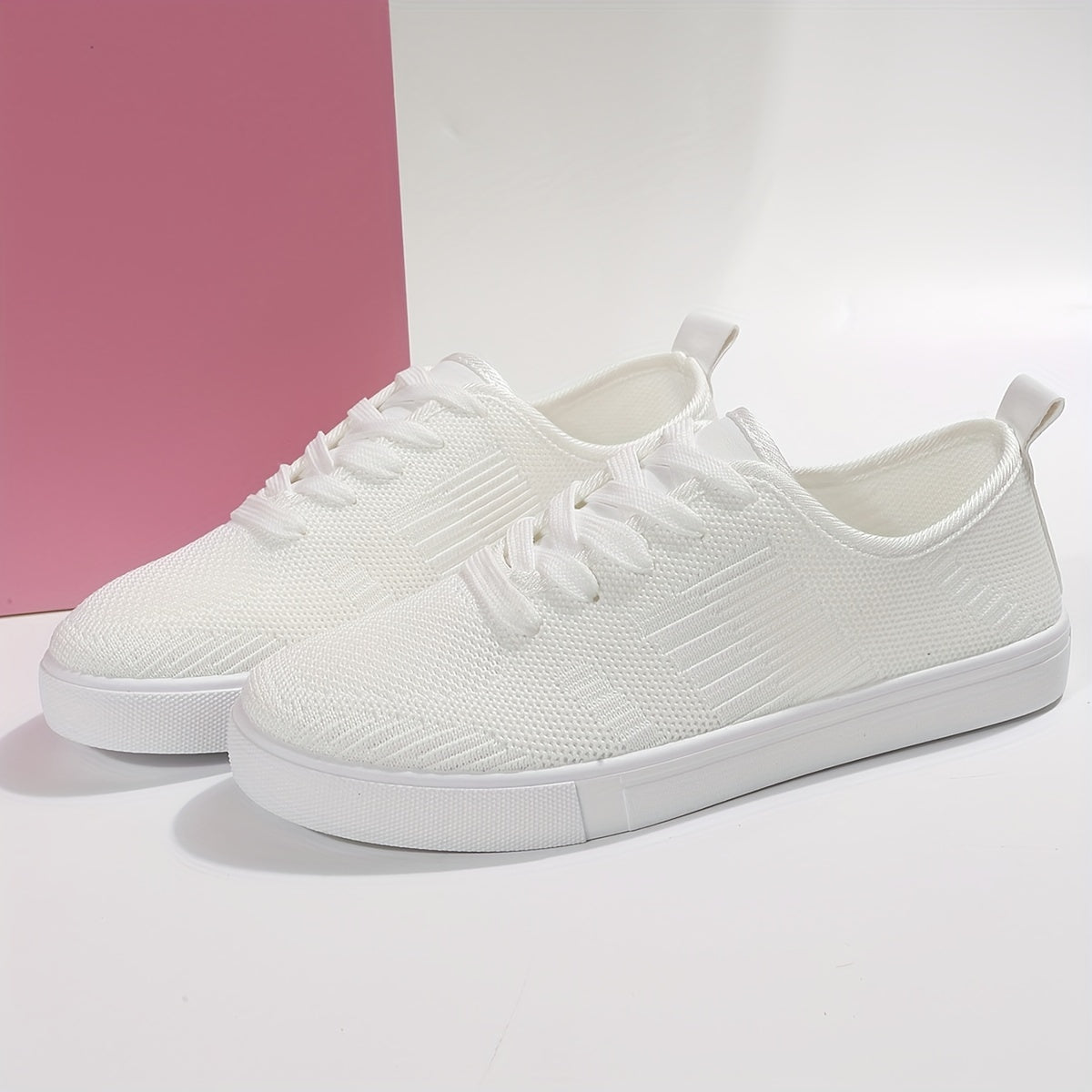 Women's Breathable Knit Sneakers Low Top Lace Up Round Toe Solid Casual Shoes