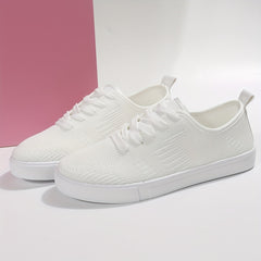Women's Breathable Knit Sneakers Low Top Lace Up Round Toe Solid Casual Shoes