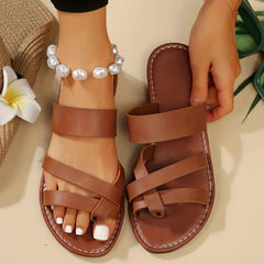 Women's Cross Strap Sandals Open Toe Slip On Flat Shoes