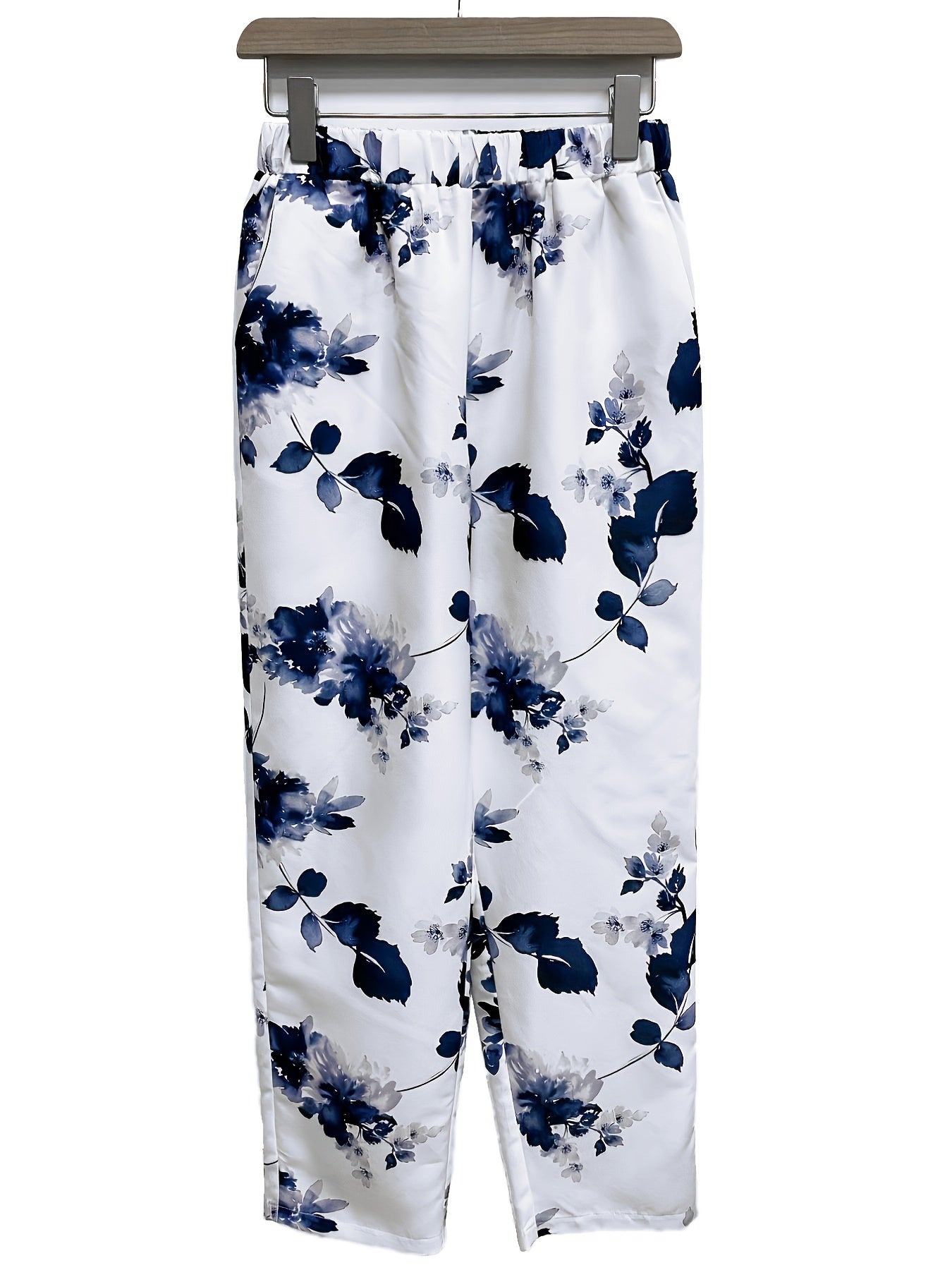 Floral Print Elastic Waist Pants with Pockets for Women
