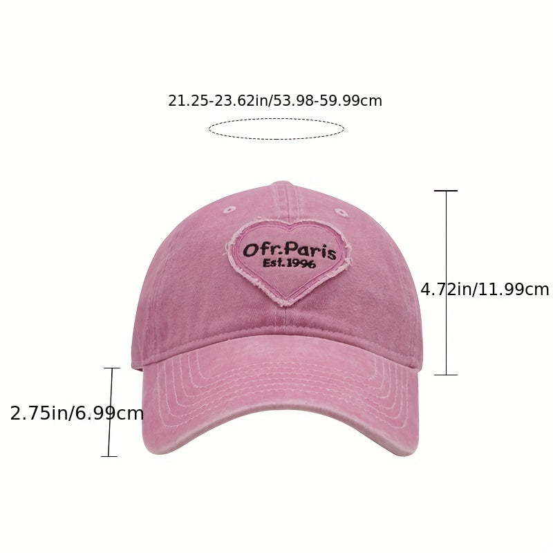 Vintage Heart Patch Baseball Cap Distressed Cotton Sun Hat
