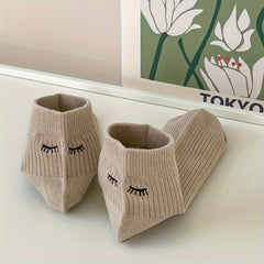 6 Pairs Eyelash Print Socks Women's Short Stockings