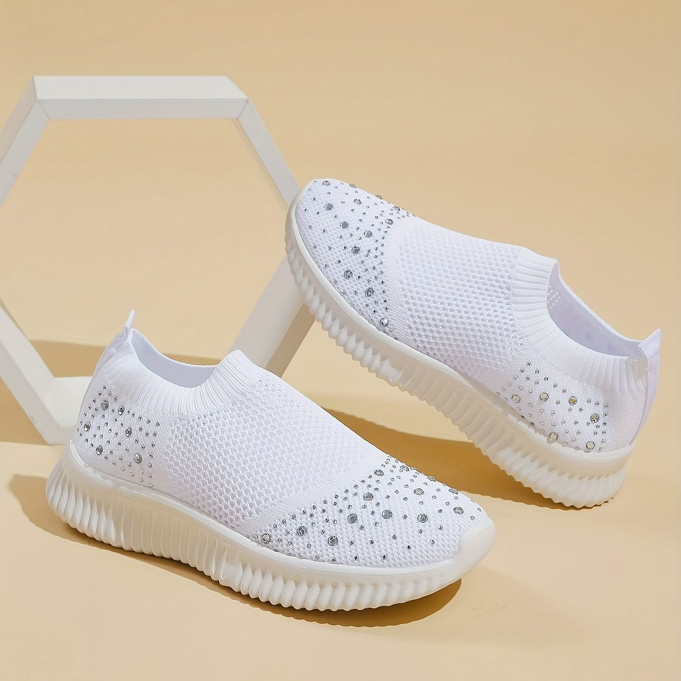 Women's Rhinestone Slip On Sneakers Breathable Casual Outdoor Shoes
