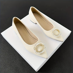 Rhinestone Decor Point Toe Slip-On Chunky Heel Dress Shoes