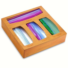 Bamboo Kitchen Food Storage Bag Organizer Holders And Dispenser