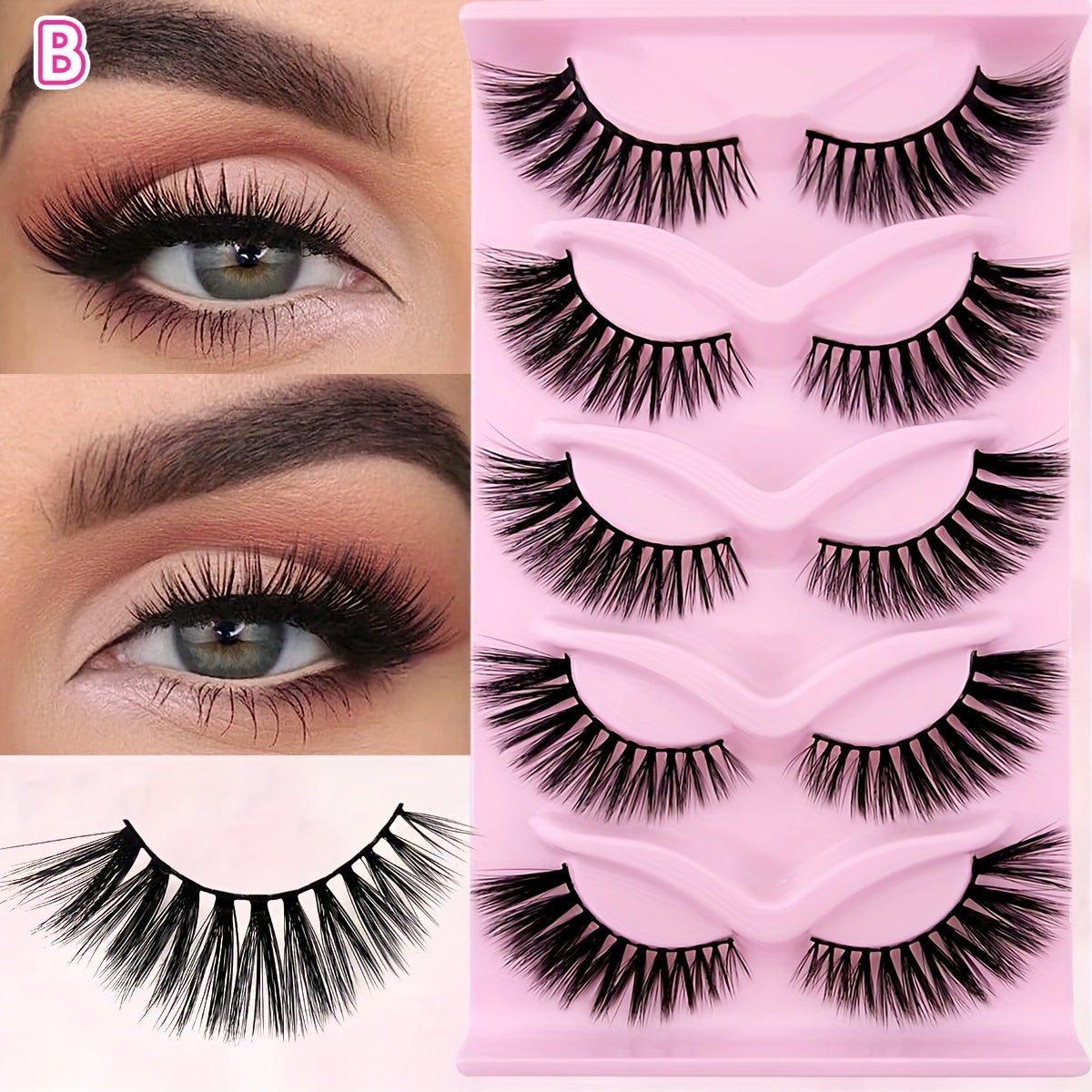 5 Pairs Cat Eye Faux Mink Eyelashes Fluffy Volume Strip False Lashes