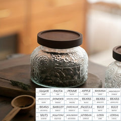 2pcs Vintage Sunflower Wave Glass Storage Jar 24 Labels Snacks Candy Grains