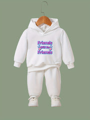 Friends Will Be Friends Pattern Long Sleeve Hooded Sweatshirt Girls